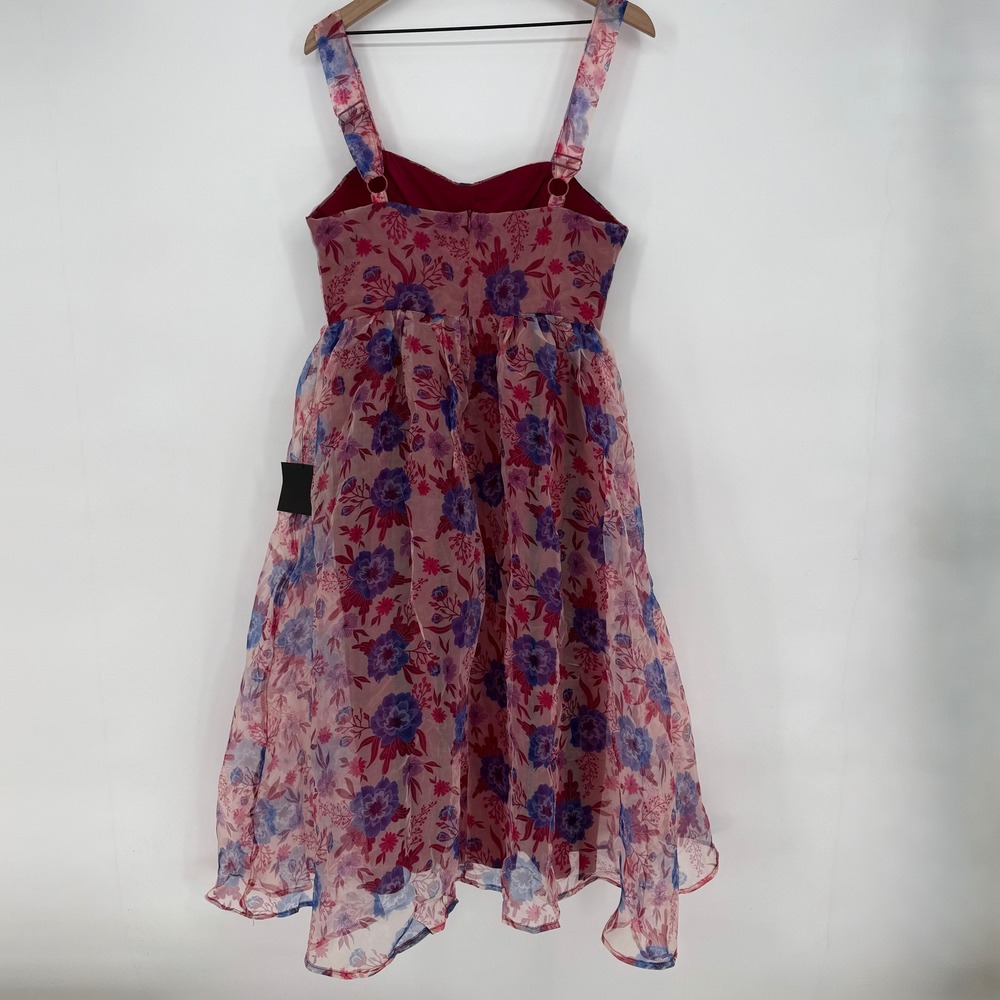 Lulus Delightful Look Magenta Floral Print Bustier‎ Midi Skater Dress Size L - Picture 12 of 14